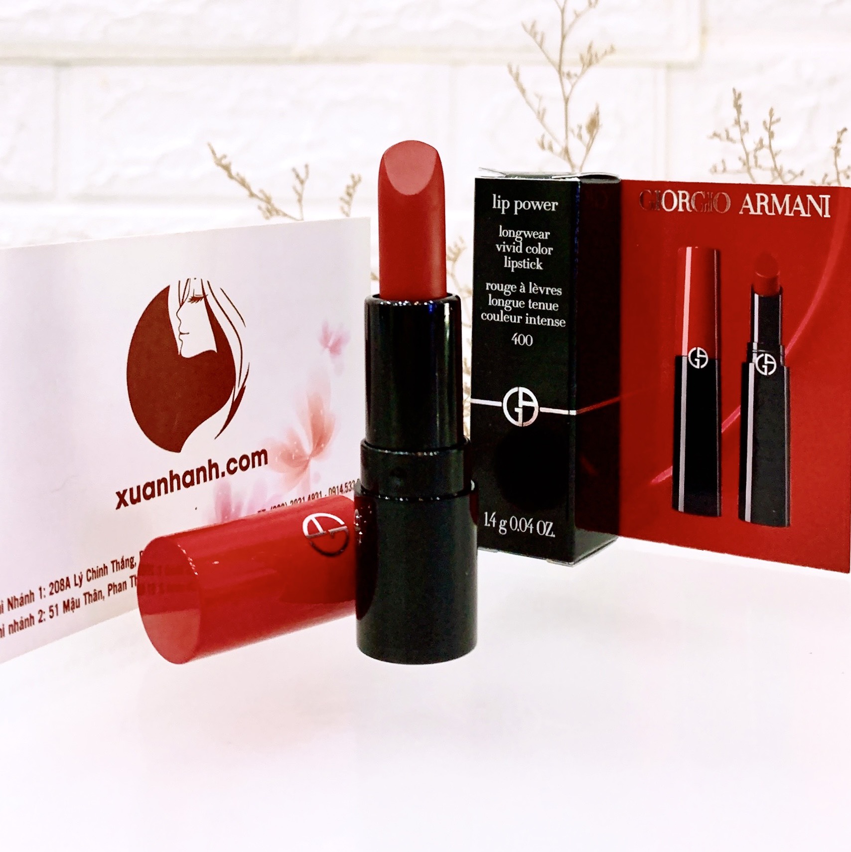 Son Giorgio Armani Lip Power Longwear Vivid #400 Four Hundred - đỏ cổ điển  (new)